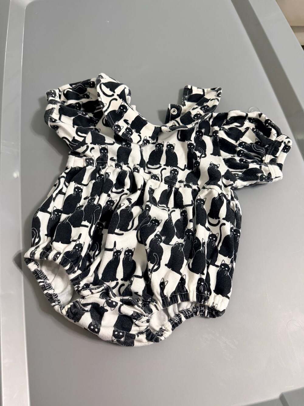 Kate Quinn Kitty Bubble Romper Size 6-12M Black and White Cat Print Halloween